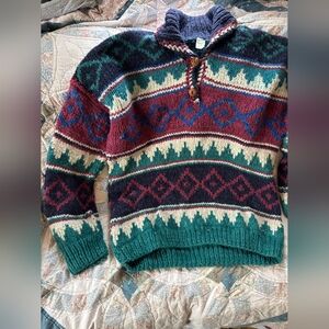 Colorful 100% Wool Sweater. Womens Large